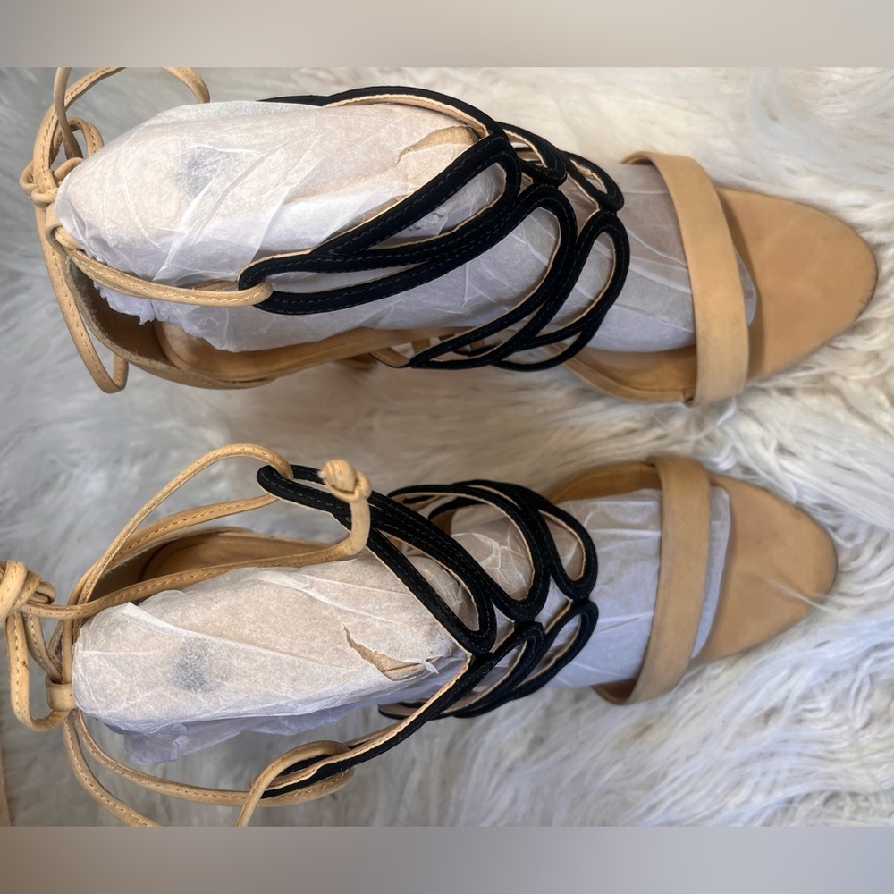 Vicenza Elegant Beige and Black Strappy Heels - Picture 3 of 6